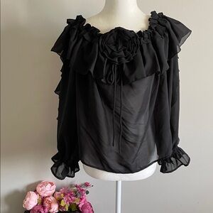 Sheer Black Ruffled Women's Top